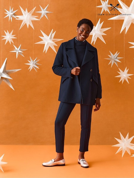 Crew Clothing Blue Wool Blend Pea Coat (AG3880) | £169