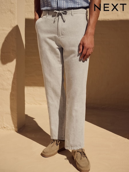 Light Stone Regular Fit Cotton Linen Twill Chino Trousers (AG4054) | £35