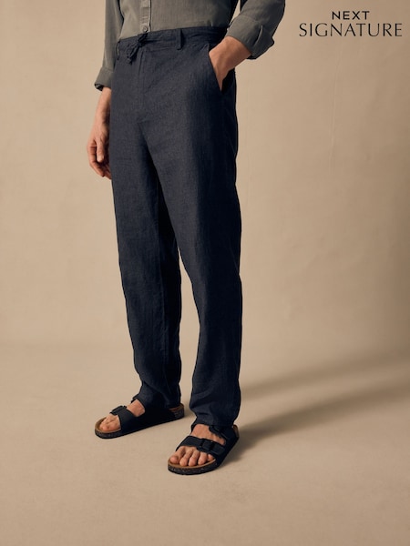 Charcoal Grey Regular Tapered Fit 100% Linen Signature Chino Trousers (AG4125) | £40