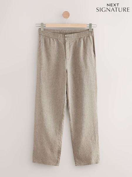 Neutral Relaxed Fit 100% Linen Signature Elasticated Waist Drawstring Trousers (AG4134) | £40