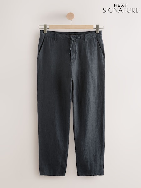 Charcoal Grey Relaxed Fit 100% Linen Signature Chino Trousers (AG4135) | £40