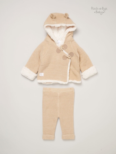 Rock-A-Bye Baby Boutique 100% Cotton True Knit Cardigan with Sherpa Lining and Double Knit Trousers Outfit Set (AG4150) | £30