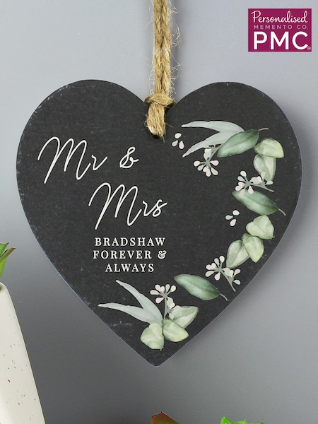 Personalised Botanical Hanging Slate Heart Decoration Ornament by PMC (AG4167) | £14