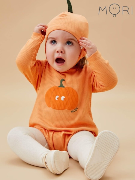 MORI Orange Halloween Pumpkin Cotton and Bamboo Bodysuit (AG4224) | £14.50