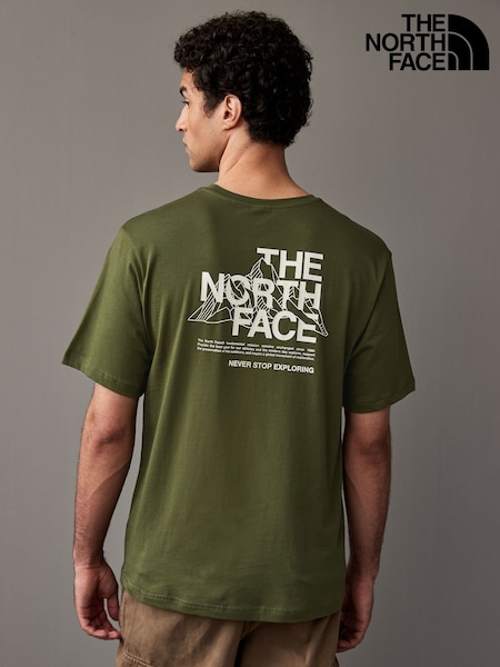 The North Face Khaki Green Moutain Sketch Back Print Relaxed 100% Cotton T-Shirt (AG4242) | £28 - £30