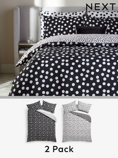 2 Pack Black/White Polka Dot Reversible Duvet Cover and Pillowcase Set (AG4312) | £27 - £59