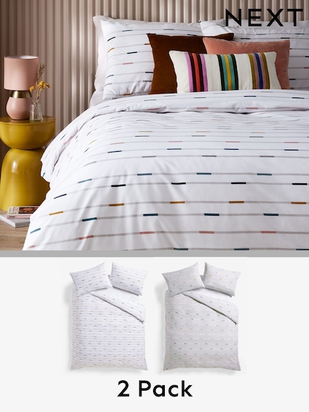 2 Pack White/Grey Stripe Reversible Duvet Cover and Pillowcase Set (AG4320) | £27 - £59