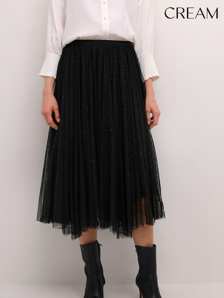 Cream Crirma Mesh Pleat Elastic Waist Black Skirt (AG4328) | £70