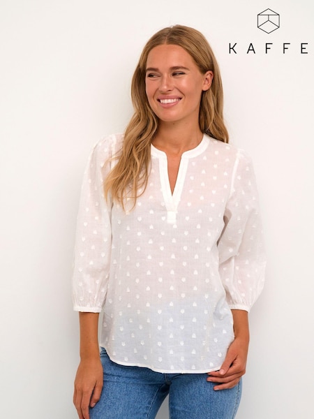 Kaffe Kajollia Notch Neck 3/4 Sleeve 100% Cotton Blouse (AG4347) | £40