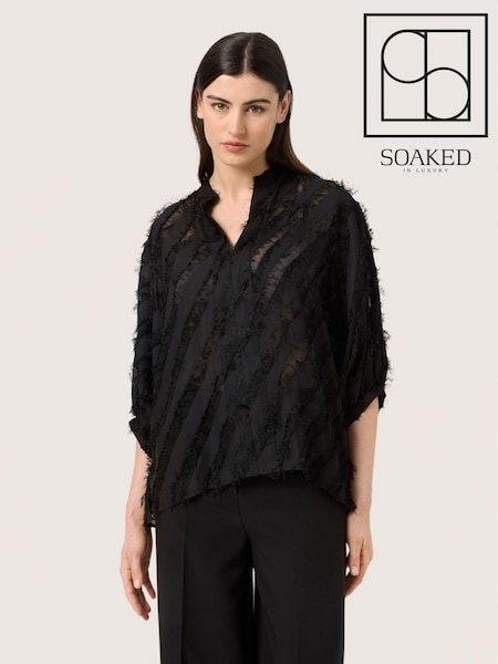 Soaked in Luxury Slcolete 3/4 Sleeve Chiffon Black Blouse (AG4400) | £60