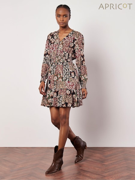 Apricot Green Patchwork Floral Ruffle Dress (AG4457) | £46