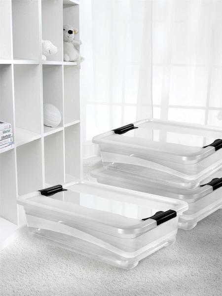 Keeper Set of 3 Crystal clear Cornelia Crystal 28L Storage Box with Locking Clips (AG4504) | £39