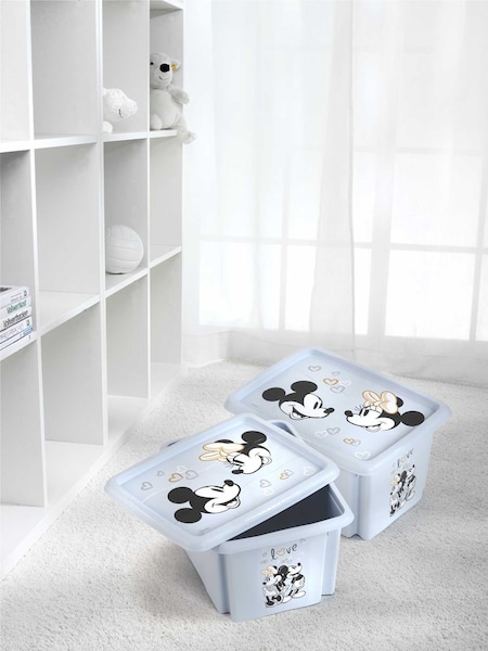 Keeper 2 Pack Nordic Blue Mickey Mouse Stacking Storage Box With Lid (AG4521) | £30