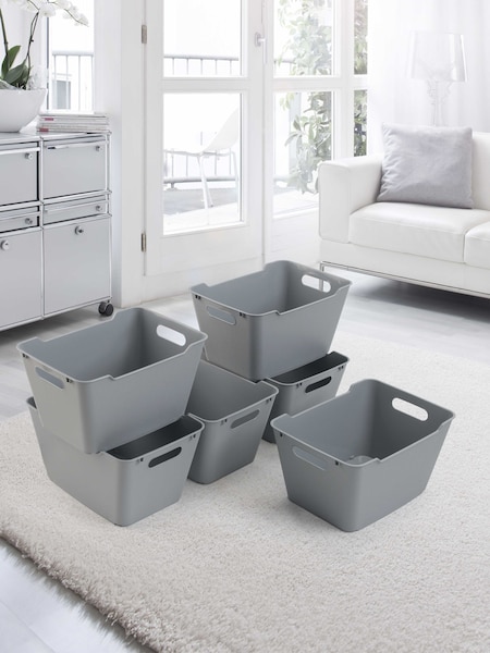 Keeper 6 Pack Nordic Grey Lotta12L Stacking & Nesting Storage Boxes (AG4522) | £24