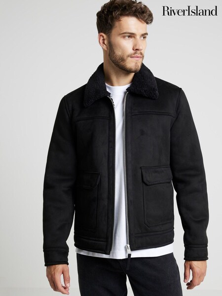 River Island Black Shearling Western Jacket (AG4526) | £80