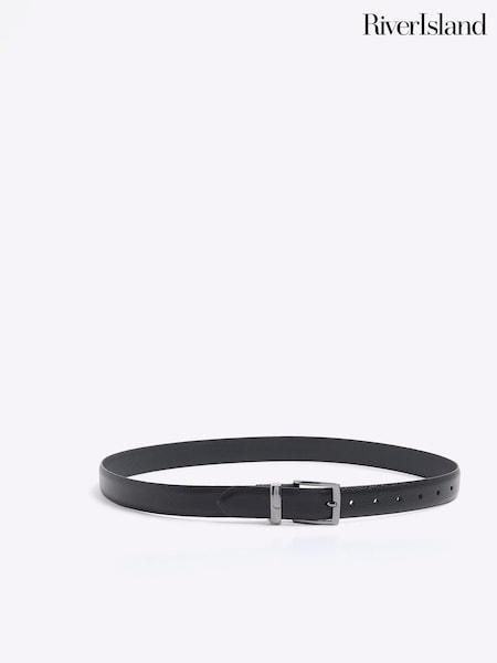 River Island Black Leather Metal Keeper Belt (AG4545) | £22