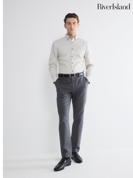 River Island Grey Muscle Fit Textured 100% Cotton Shirt (AG4551) | £25