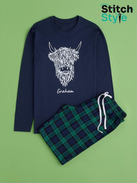 Personalised Mens Highland Cow 100% Cotton Pyjamas by Stitch Style (AG4636) | £35