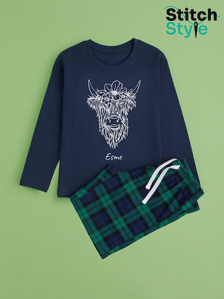 Personalised Girls Highland Cow 100% Cotton Pyjamas by Stitch Style (AG4642) | £35