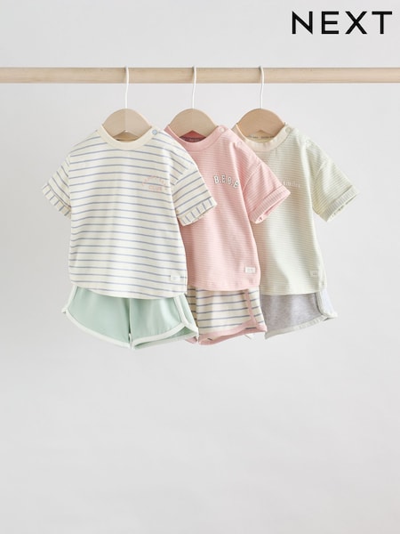 Pink and Grey Stripe Baby Short Sleeve T-Shirt and Shorts Set 6 Piece (AG4644) | £28 - £30