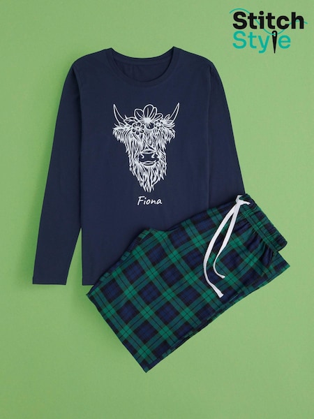 Personalised Womens Highland Cow 100% Cotton Pyjamas by Stitch Style (AG4646) | £35