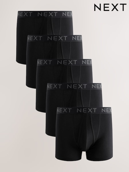 Black 5 Pack A-Front Cotton Rich Boxers (AG4664) | £0
