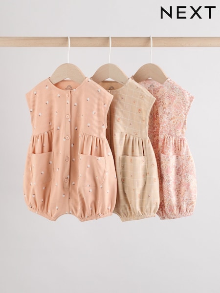 Caramel And Ecru Floral Baby Rompers 3 Pack (AG4740) | £20 - £24