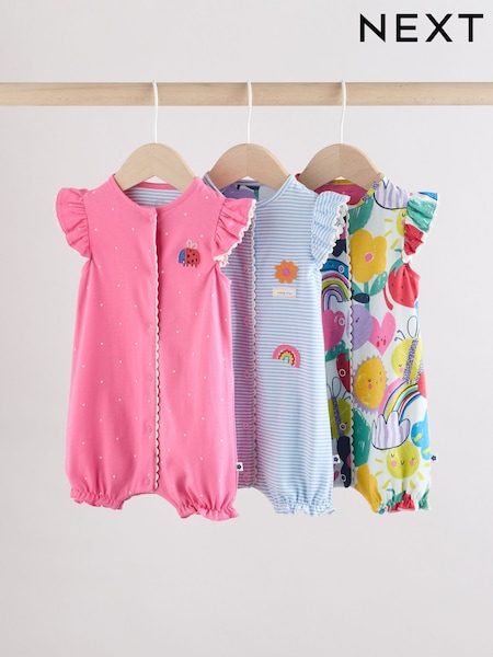 Multi Floral and Stripe Print Baby 100% Cotton Rompers 3 Pack (AG4749) | £20 - £24