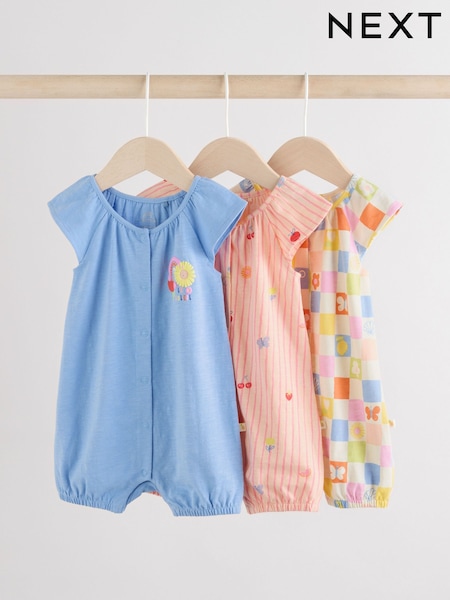 Bright Multi Colour Printed Baby Jersey Rompers 3 Pack (AG4770) | £18 - £22