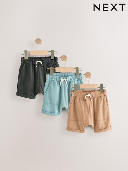 Charcoal Grey/Blue/Tan Brown Lightweight Jersey Shorts 3 Pack (3mths-7yrs) (AG4876) | £12 - £16