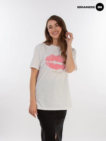 Brands In White 100% Cotton Boyfriend Fit Gossip Girl Lips Womens T-Shirt (AG4919) | £25