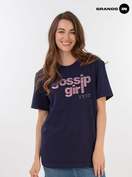 Brands In Blue Womens Boyfriend Fit Gossip Girl Swirl Logo 100% Cotton T-Shirt (AG4920) | £25