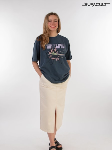Supacult Grey Pink Floyd Pop Prism Women Stone Black Washed Music T-Shirt (AG4921) | £44