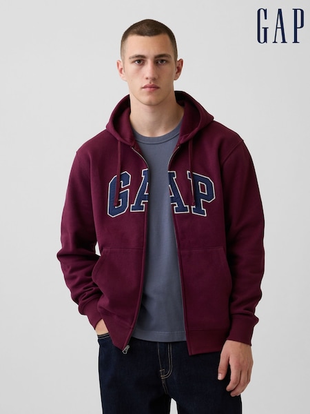 Burgundy Red/Blue - Regular Gap Vintage Soft Arch Logo Zip-up Hoodie