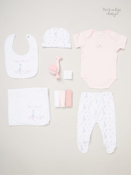 Rock-A-Bye Baby Boutique Pink 100% Cotton Print Gift Set 10 Piece (AG4953) | £36