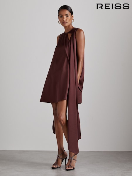 Reiss Burgundy Quinn Atelier Satin Draped-Sash Mini Dress (AG5042) | £355