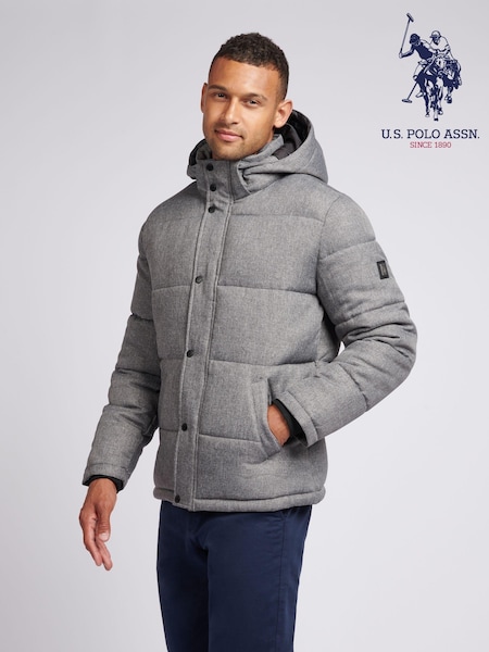 U.S. Polo Assn. Grey Mens Textured Winter Puffer Jacket (AG5084) | £150