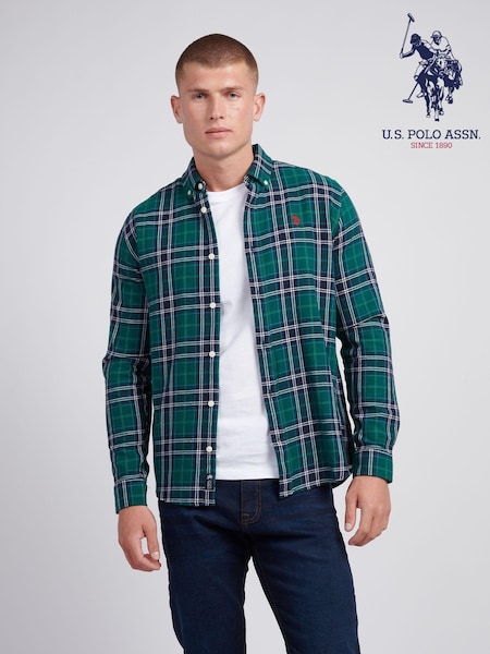 U.S. Polo Assn. Green Mens Brushed Flannel Heavyweight Check 100% Cotton Shirt (AG5087) | £70