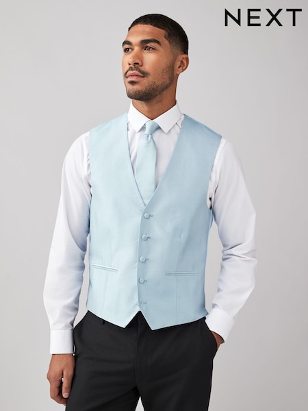 Blue Textured Silk Waistcoat (AG5167) | £55