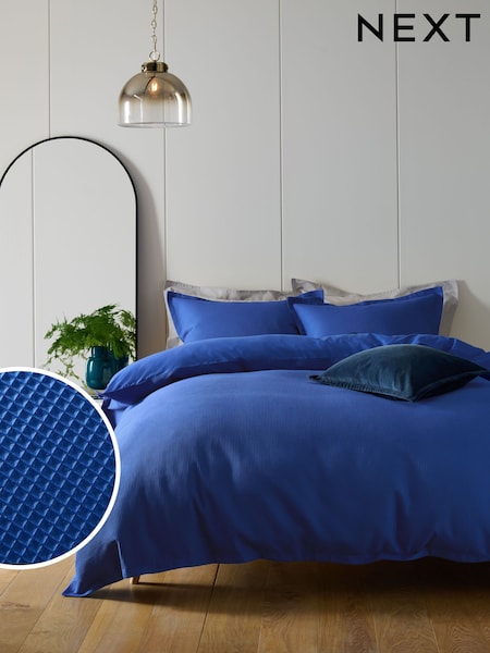 Blue Bright Cobalt Waffle Duvet Cover and Pillowcase Set (AG5270) | £32 - £65
