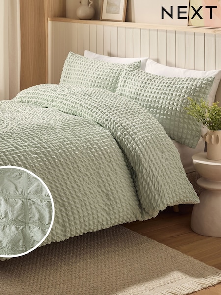 Green Sage Mini Seersucker Supersoft Duvet Cover and Pillowcase Set (AG5276) | £25 - £55