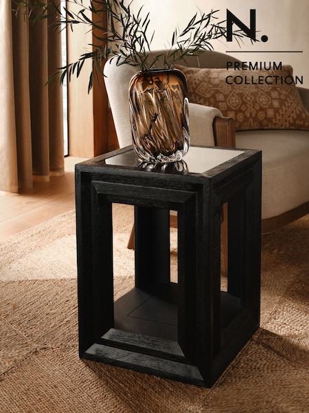 Black Ritz N Premium Mango Wood and Glass Side Table (AG5298) | £350