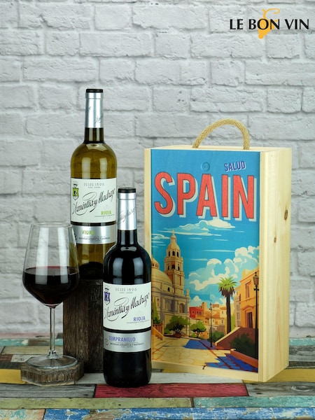 Le Bon Vin Spanish Rioja Wines 2 Bottle Wooden Gift Box (AG5371) | £40