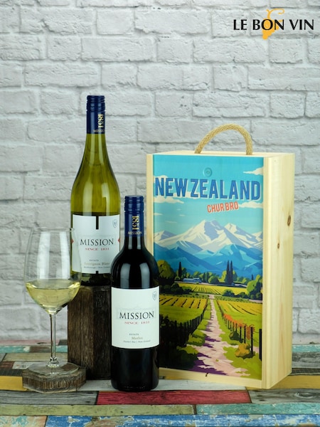 Le Bon Vin New Zealand Mission Wines 2 Bottle Wooden Gift Box (AG5380) | £48
