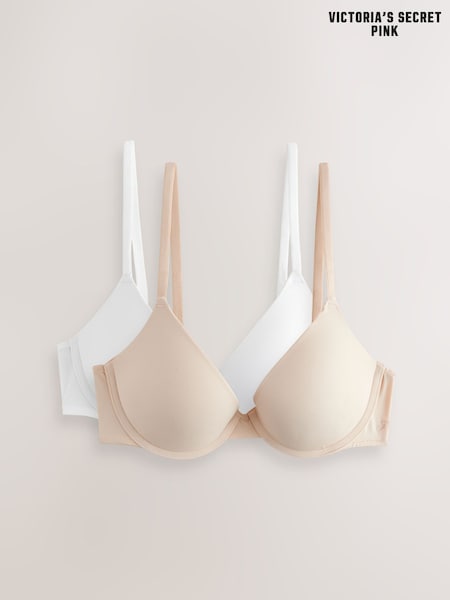 Victoria's Secret PINK Marzipan Nude/White Push Up 2 Pack Bras (AG5421) | £40