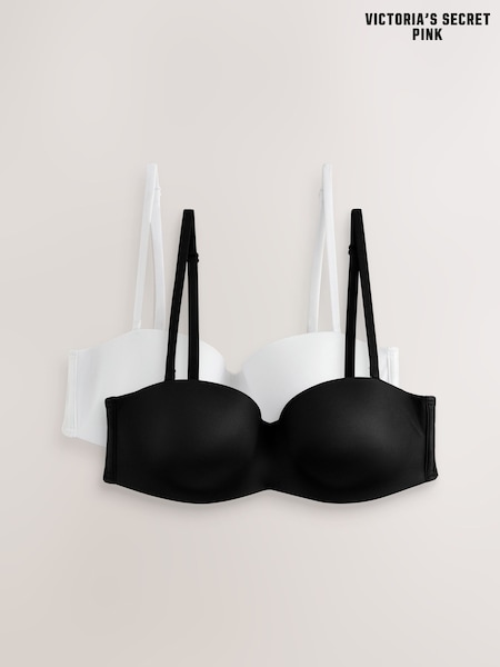 Victoria's Secret PINK Black/White Strapless Multiway Push Up 2 Pack Bras (AG5425) | £40