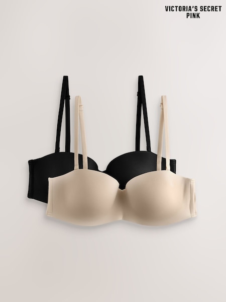 Victoria's Secret PINK Marzipan Nude/Black Strapless Multiway Push Up 2 Pack Bras (AG5426) | £40