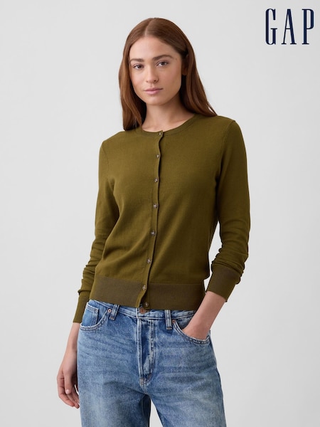 Olive Green - Gap Crew Neck Cardigan