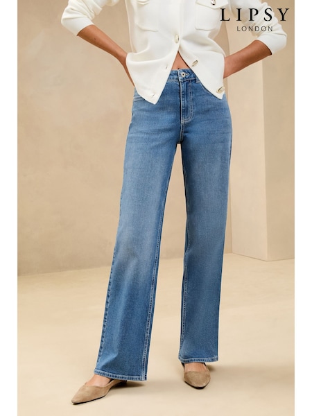 Lipsy Mid Wash Blue Mid Rise Wide Leg Jeans (AG5626) | £50
