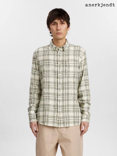 Anerkjendt Green/Ecru Akleif 100% Cotton Check Shirt (AG5643) | £75